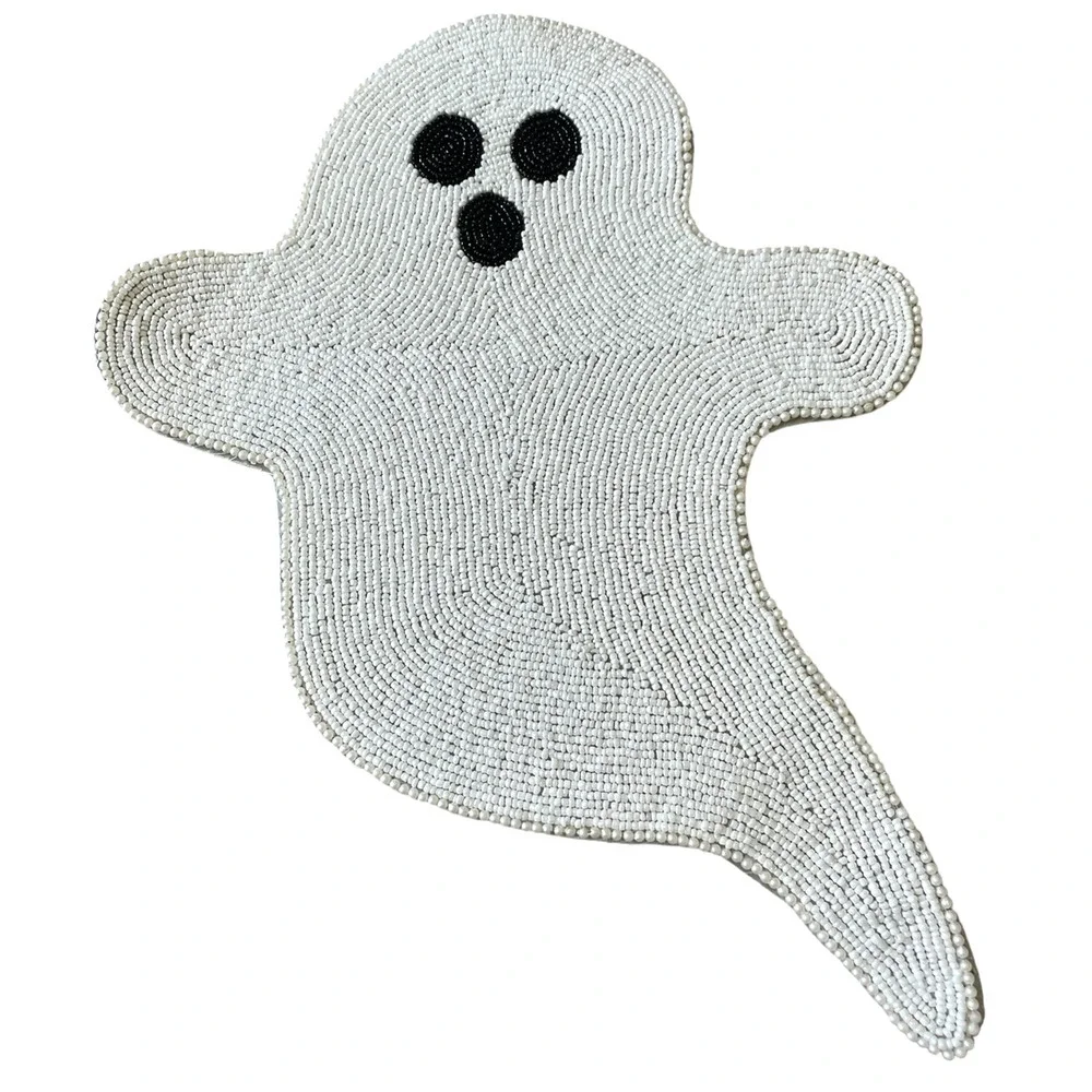 Tahari Beaded White Ghost Placemat Charger 17in Chic Halloween Decor NEW